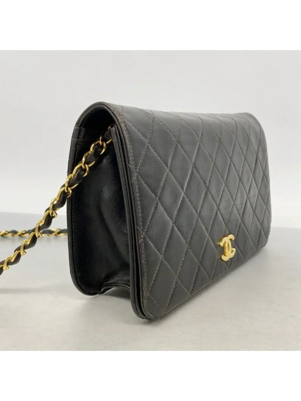 Chanel Shoulder Bag Quilted Lambskin Black Gold